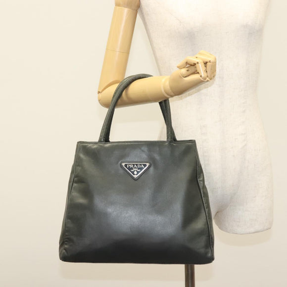 PRADA Hand Bag Leather Navy Silver Auth bs28695