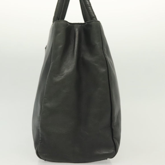 PRADA Hand Bag Leather Navy Silver Auth bs28695