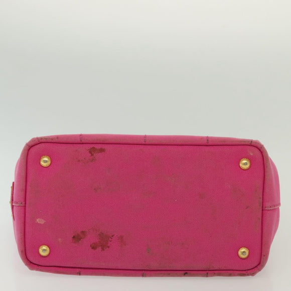 PRADA Canapa PM Hand Bag Canvas Pink Gold Auth bs28699