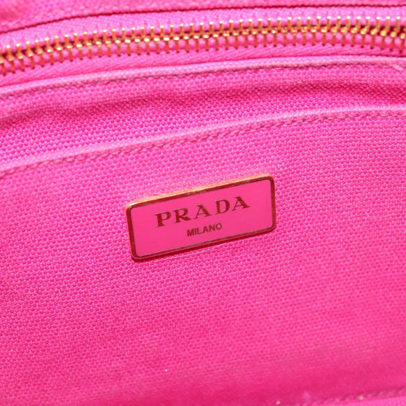 PRADA Canapa PM Hand Bag Canvas Pink Gold Auth bs28699