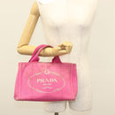 PRADA Canapa PM Hand Bag Canvas Pink Gold Auth bs28699-22