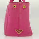 PRADA Canapa PM Hand Bag Canvas Pink Gold Auth bs28699-5