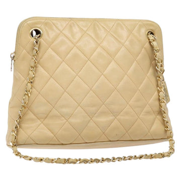 CHANEL Matelasse Chain Shoulder Bag Lamb Skin Beige Gold CC Auth bs28703