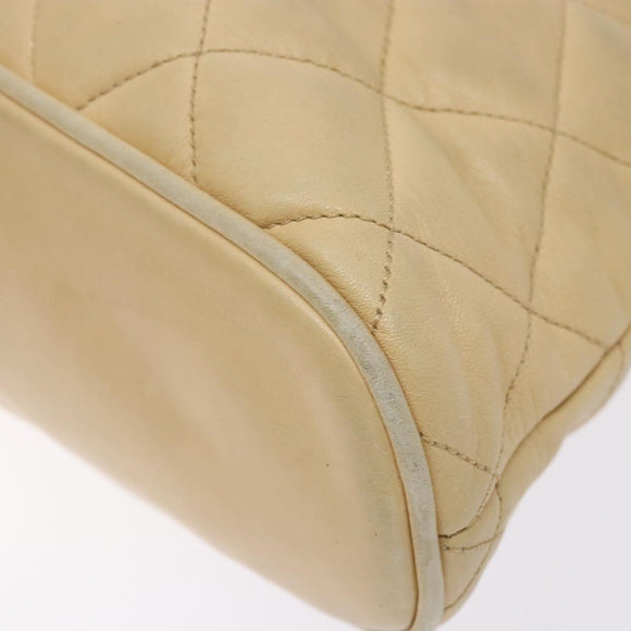 CHANEL Matelasse Chain Shoulder Bag Lamb Skin Beige Gold CC Auth bs28703