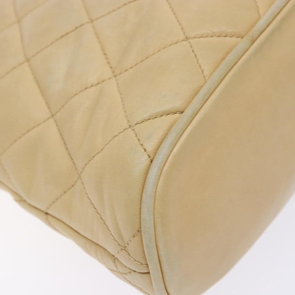 CHANEL Matelasse Chain Shoulder Bag Lamb Skin Beige Gold CC Auth bs28703
