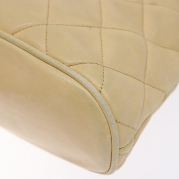 CHANEL Matelasse Chain Shoulder Bag Lamb Skin Beige Gold CC Auth bs28703