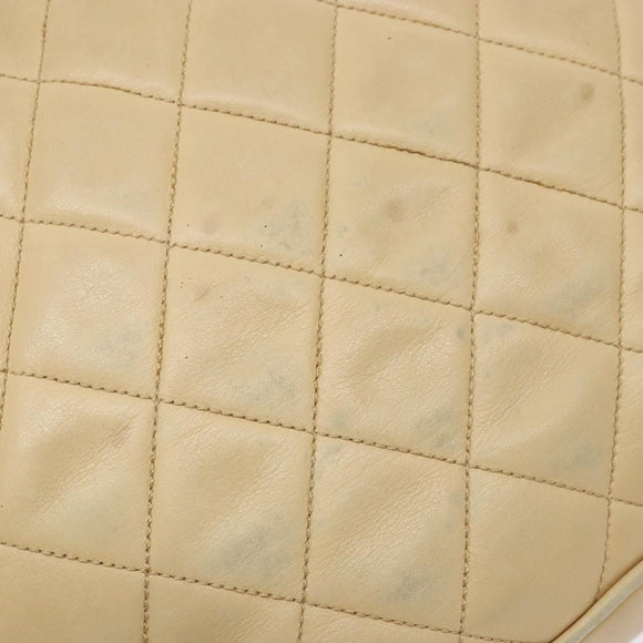 CHANEL Matelasse Chain Shoulder Bag Lamb Skin Beige Gold CC Auth bs28703