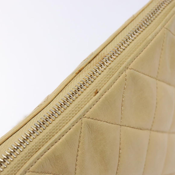 CHANEL Matelasse Chain Shoulder Bag Lamb Skin Beige Gold CC Auth bs28703