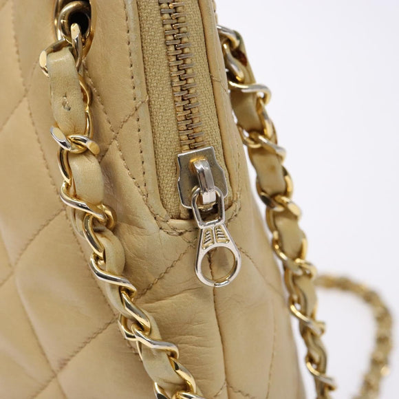 CHANEL Matelasse Chain Shoulder Bag Lamb Skin Beige Gold CC Auth bs28703