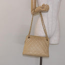 CHANEL Matelasse Chain Shoulder Bag Lamb Skin Beige Gold CC Auth bs28703-24