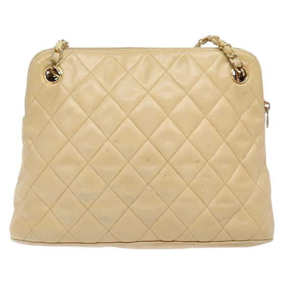 CHANEL Matelasse Chain Shoulder Bag Lamb Skin Beige Gold CC Auth bs28703