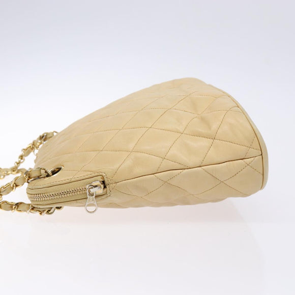 CHANEL Matelasse Chain Shoulder Bag Lamb Skin Beige Gold CC Auth bs28703