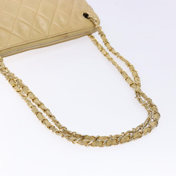 CHANEL Matelasse Chain Shoulder Bag Lamb Skin Beige Gold CC Auth bs28703