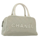 CHANEL Matelasse Sports Hand Bag Canvas Gray Silver CC Auth bs28704-1