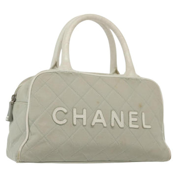 CHANEL Matelasse Sports Hand Bag Canvas Gray Silver CC Auth bs28704