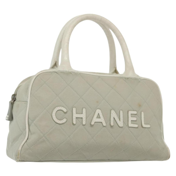 CHANEL Matelasse Sports Hand Bag Canvas Gray Silver CC Auth bs28704