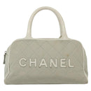 CHANEL Matelasse Sports Hand Bag Canvas Gray Silver CC Auth bs28704-2