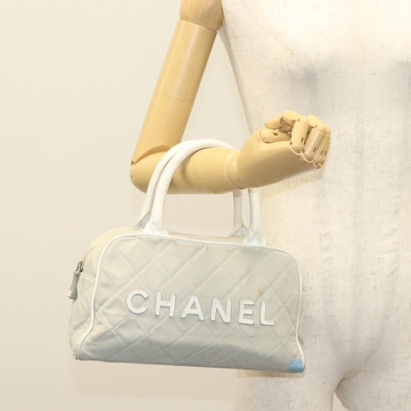 CHANEL Matelasse Sports Hand Bag Canvas Gray Silver CC Auth bs28704