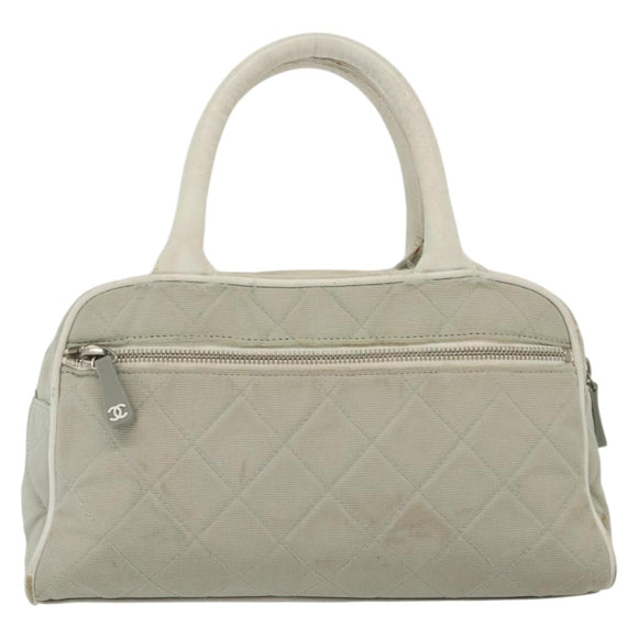 CHANEL Matelasse Sports Hand Bag Canvas Gray Silver CC Auth bs28704