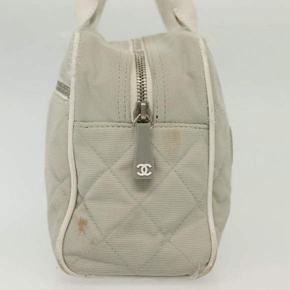 CHANEL Matelasse Sports Hand Bag Canvas Gray Silver CC Auth bs28704