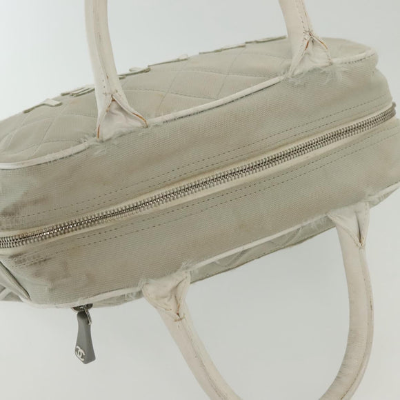 CHANEL Matelasse Sports Hand Bag Canvas Gray Silver CC Auth bs28704