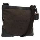 PRADA Shoulder Bag Canvas Leather Brown Silver Auth bs28705-1