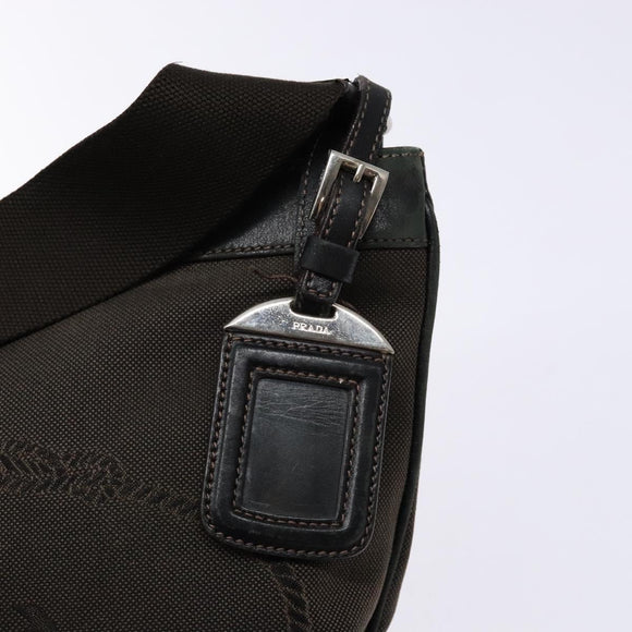 PRADA Shoulder Bag Canvas Leather Brown Silver Auth bs28705