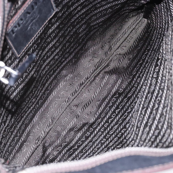 PRADA Shoulder Bag Canvas Leather Brown Silver Auth bs28705