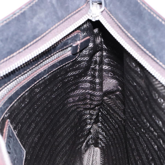 PRADA Shoulder Bag Canvas Leather Brown Silver Auth bs28705