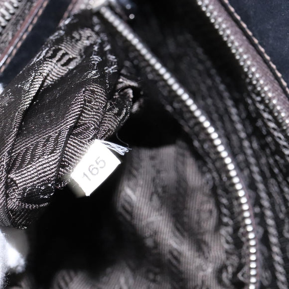 PRADA Shoulder Bag Canvas Leather Brown Silver Auth bs28705