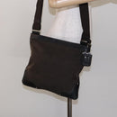 PRADA Shoulder Bag Canvas Leather Brown Silver Auth bs28705-23