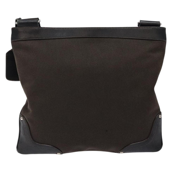 PRADA Shoulder Bag Canvas Leather Brown Silver Auth bs28705