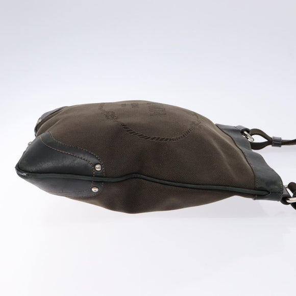 PRADA Shoulder Bag Canvas Leather Brown Silver Auth bs28705