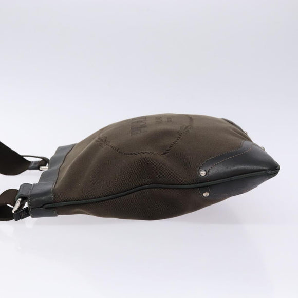 PRADA Shoulder Bag Canvas Leather Brown Silver Auth bs28705