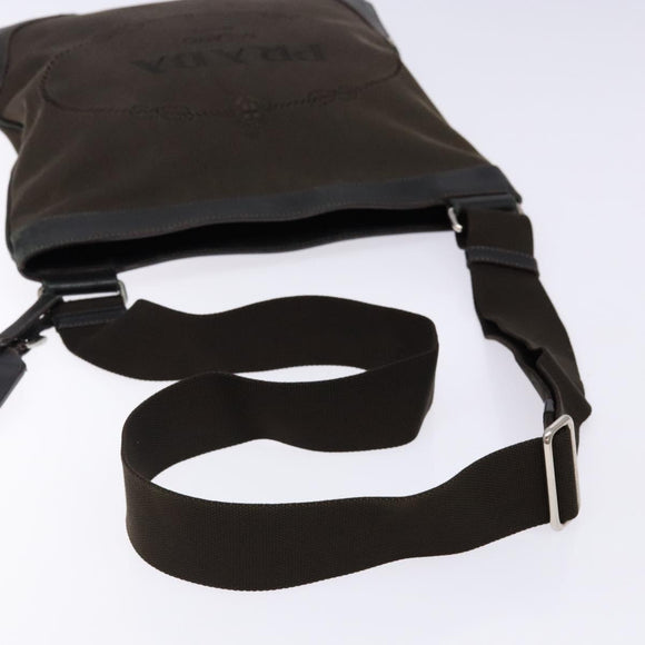 PRADA Shoulder Bag Canvas Leather Brown Silver Auth bs28705