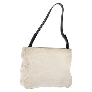 PRADA Shoulder Bag Canvas Leather Silver White Auth bs28706