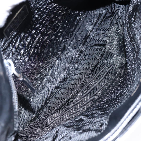 PRADA Shoulder Bag Canvas Leather Silver White Auth bs28706