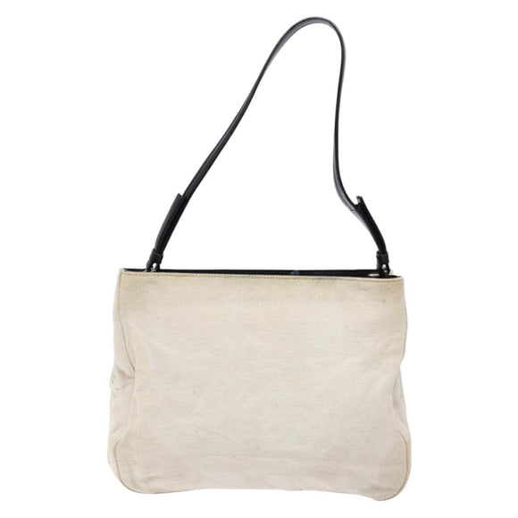 PRADA Shoulder Bag Canvas Leather Silver White Auth bs28706