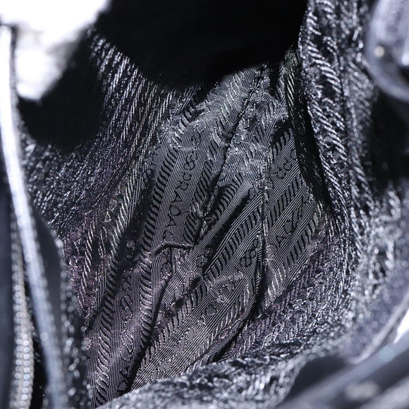 PRADA Shoulder Bag Canvas Leather Silver White Auth bs28706