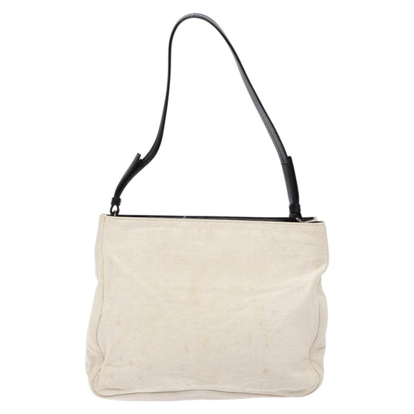 PRADA Shoulder Bag Canvas Leather Silver White Auth bs28706