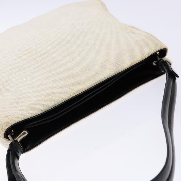 PRADA Shoulder Bag Canvas Leather Silver White Auth bs28706