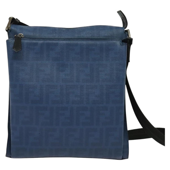 FENDI Zucca Canvas Shoulder Bag PVC Blue Silver Auth bs28711