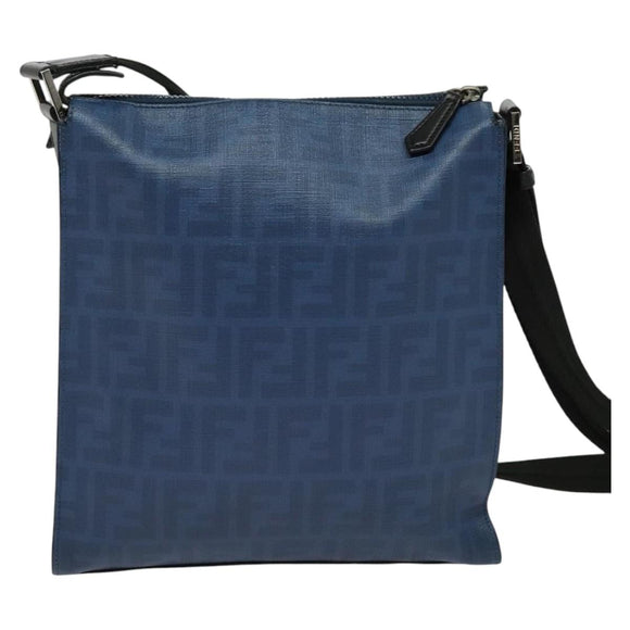 FENDI Zucca Canvas Shoulder Bag PVC Blue Silver Auth bs28711