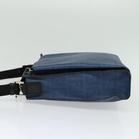 FENDI Zucca Canvas Shoulder Bag PVC Blue Silver Auth bs28711