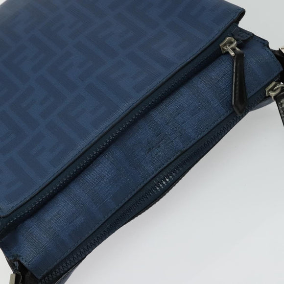 FENDI Zucca Canvas Shoulder Bag PVC Blue Silver Auth bs28711