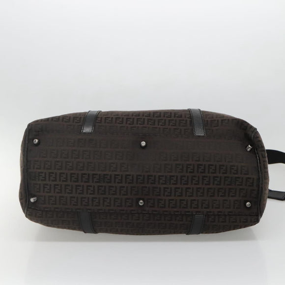 FENDI Zucchino Canvas Boston Bag 2way Brown Black Auth bs28712