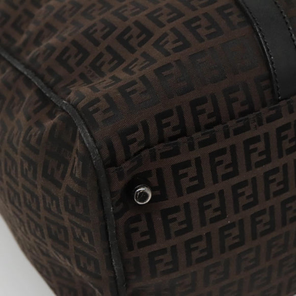 FENDI Zucchino Canvas Boston Bag 2way Brown Black Auth bs28712
