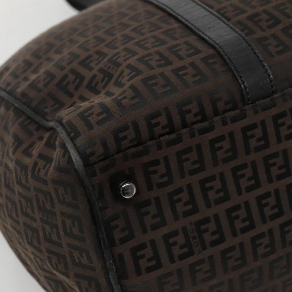 FENDI Zucchino Canvas Boston Bag 2way Brown Black Auth bs28712
