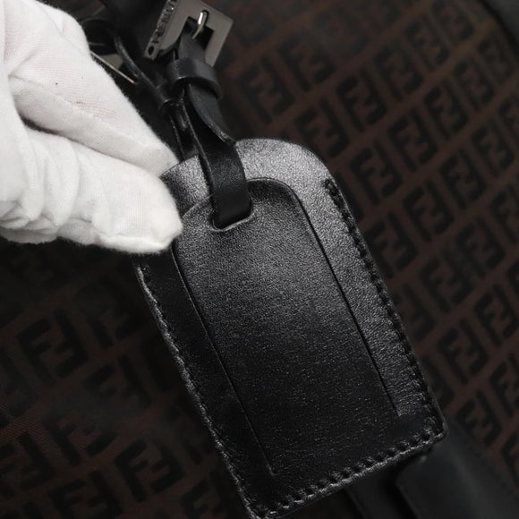 FENDI Zucchino Canvas Boston Bag 2way Brown Black Auth bs28712