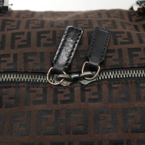 FENDI Zucchino Canvas Boston Bag 2way Brown Black Auth bs28712